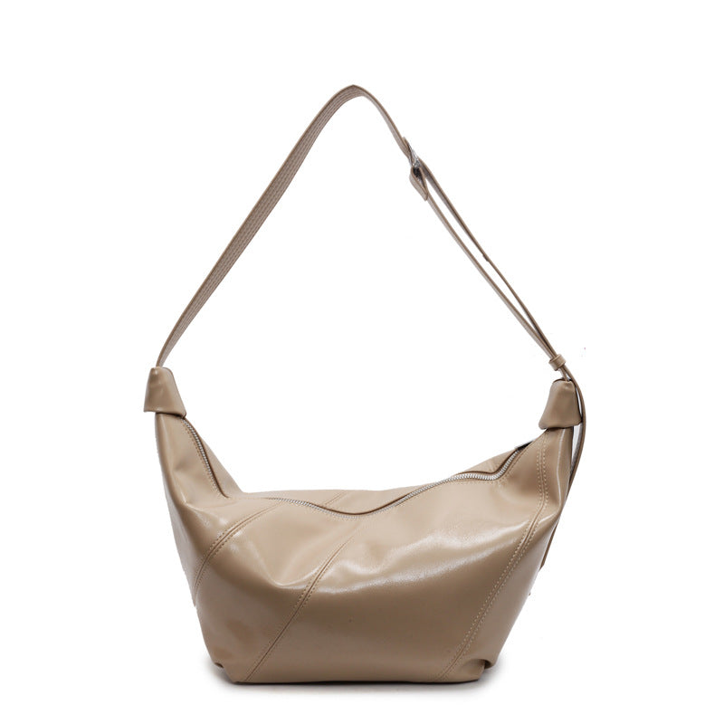 Khaki Solid One Handle Shoulder Bag
