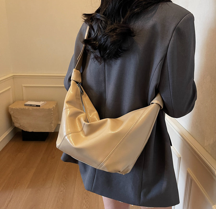 Khaki Solid One Handle Shoulder Bag