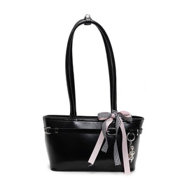 Black Solid Two Handles Shoulder Bag
