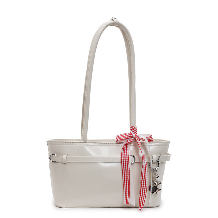 Off White Solid Two Handles Shoulder Bag