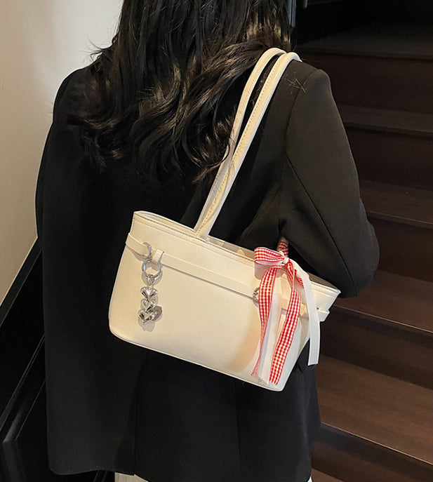 Off White Solid Two Handles Shoulder Bag