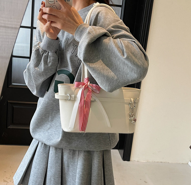 Off White Solid Two Handles Shoulder Bag