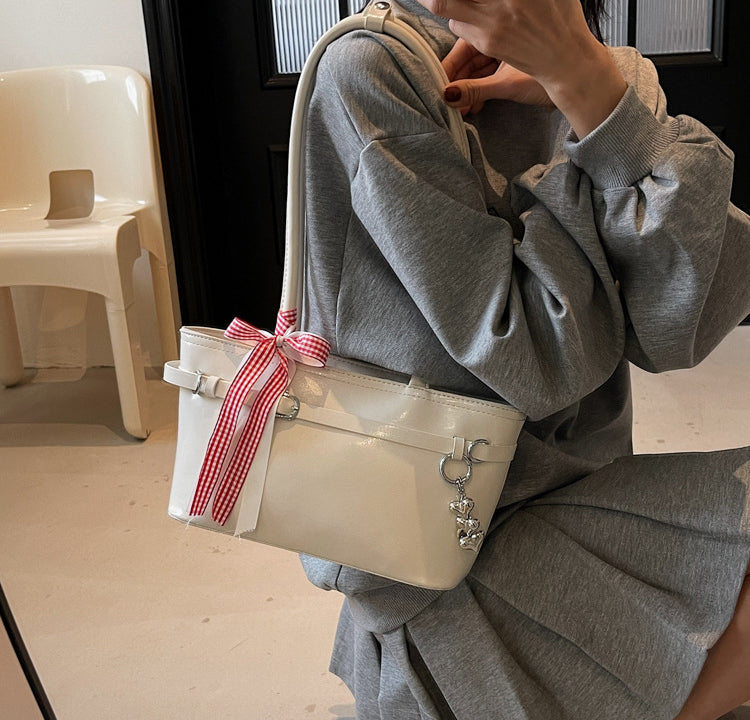 Off White Solid Two Handles Shoulder Bag