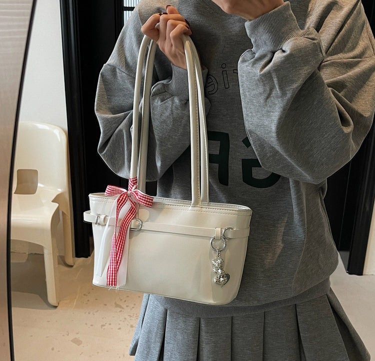 Off White Solid Two Handles Shoulder Bag