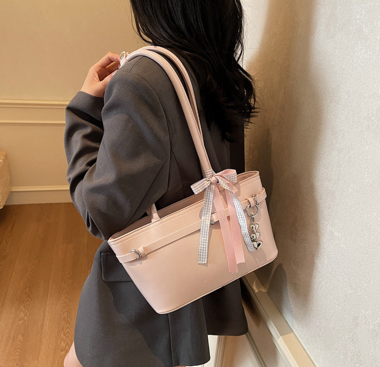 Pink Solid Two Handles Shoulder Bag