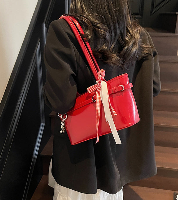 Maroon Solid Two Handles Shoulder Bag