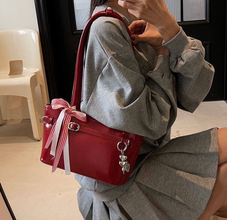Maroon Solid Two Handles Shoulder Bag