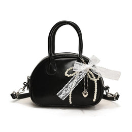 Black Solid Two Handles Sling Bag