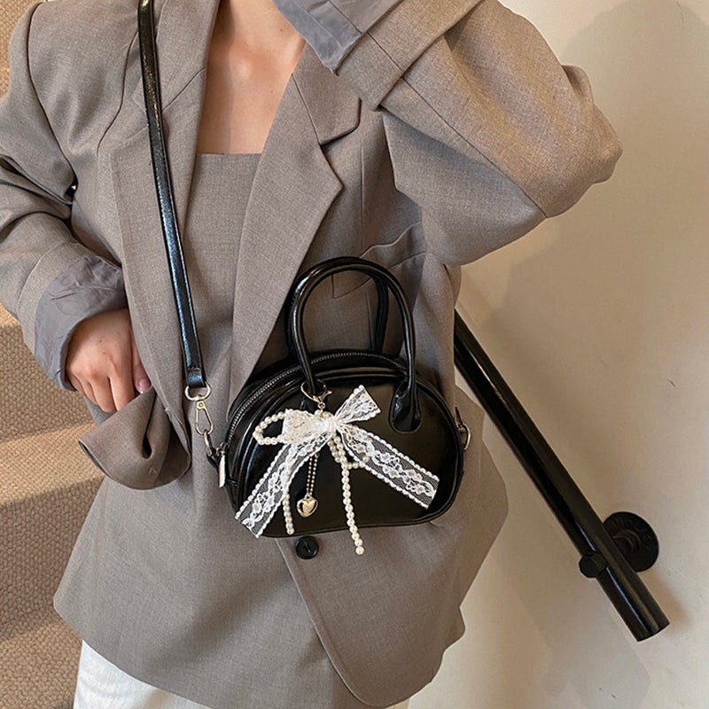 Black Solid Two Handles Sling Bag