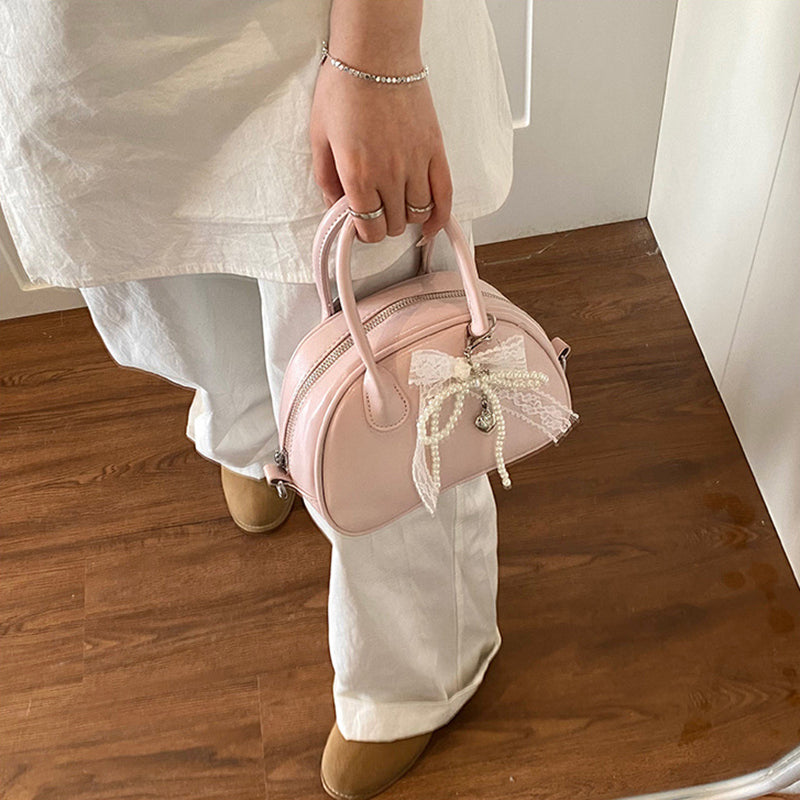 Pink Solid Two Handles Sling Bag
