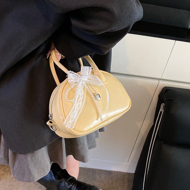 Yellow Solid Two Handles Sling Bag