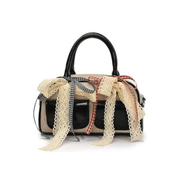 Black Solid Two Handles Tote Bag