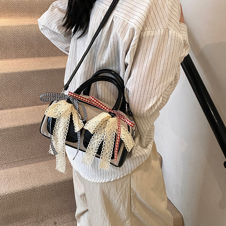 Black Solid Two Handles Tote Bag