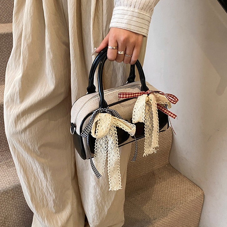 Black Solid Two Handles Tote Bag