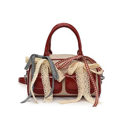 Red Solid Two Handles Tote Bag