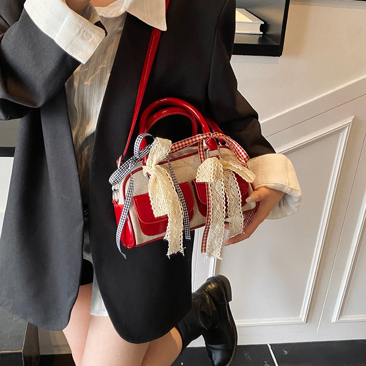 Red Solid Two Handles Tote Bag
