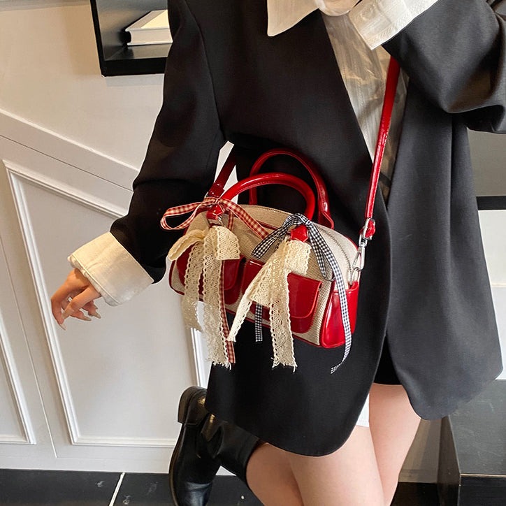 Red Solid Two Handles Tote Bag