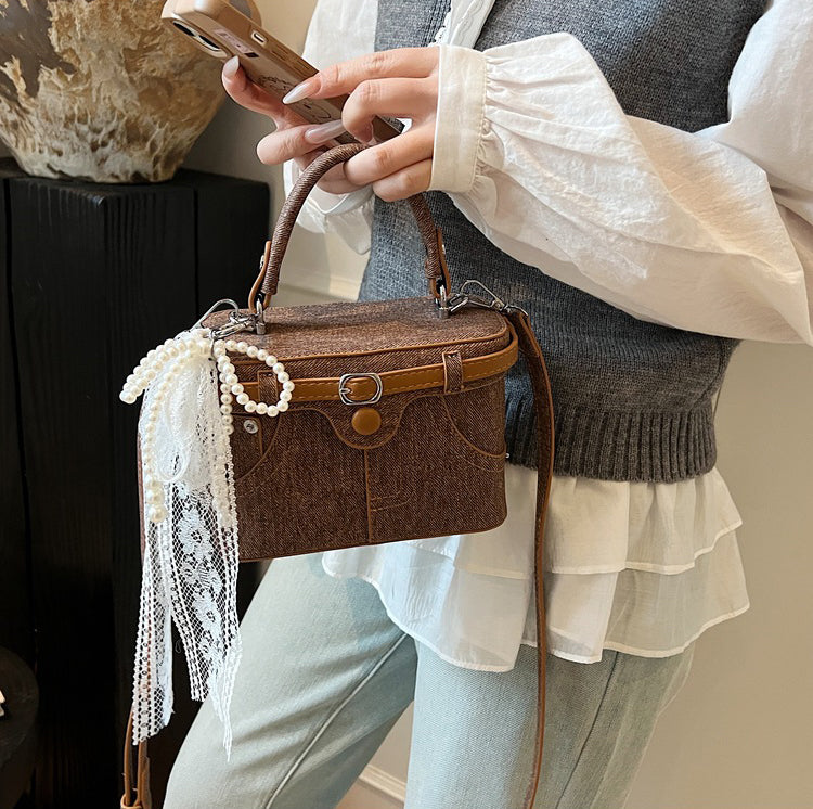 Brown Solid Two Handles Shoulder Bag