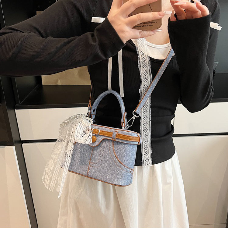 Blue Solid Two Handles Shoulder Bag