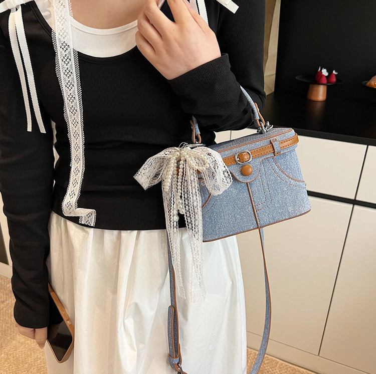 Blue Solid Two Handles Shoulder Bag