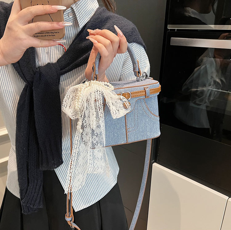 Blue Solid Two Handles Shoulder Bag