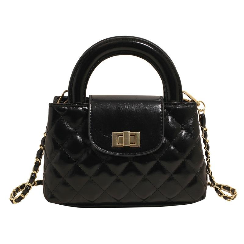 Black Solid Two Handles Tote Bag
