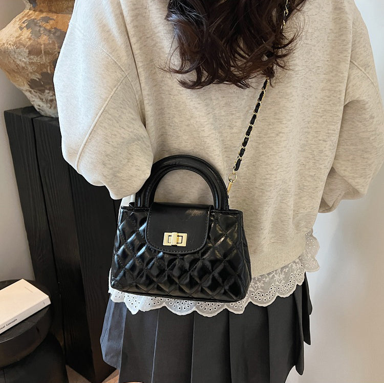 Black Solid Two Handles Tote Bag