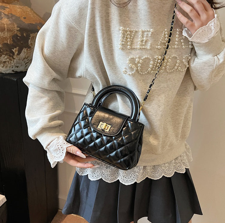 Black Solid Two Handles Tote Bag