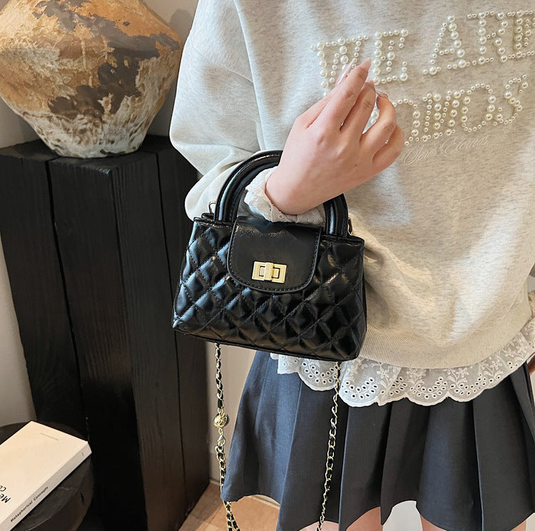 Black Solid Two Handles Tote Bag