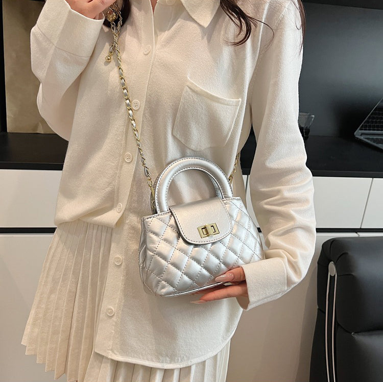 Silver Solid Two Handles Tote Bag
