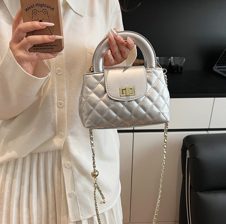 Silver Solid Two Handles Tote Bag