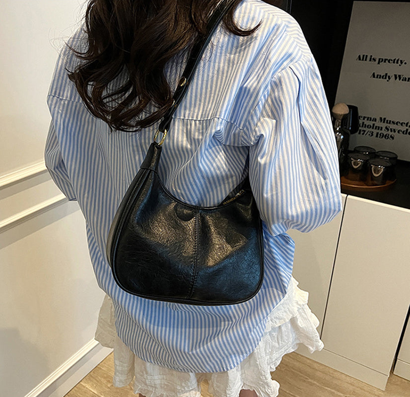 Black Solid One Handle Shoulder Bag
