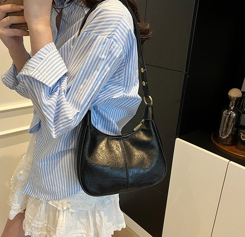 Black Solid One Handle Shoulder Bag