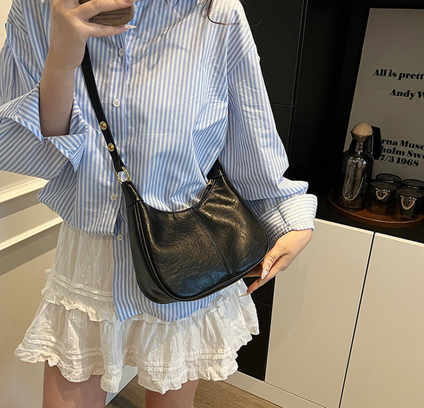 Black Solid One Handle Shoulder Bag