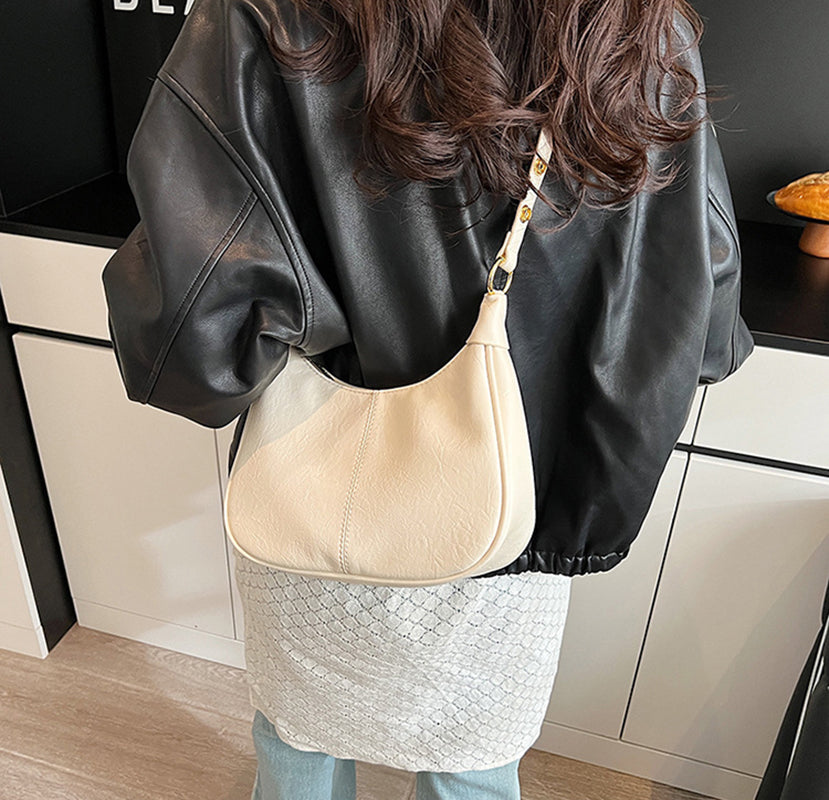 Off White Solid One Handle Shoulder Bag