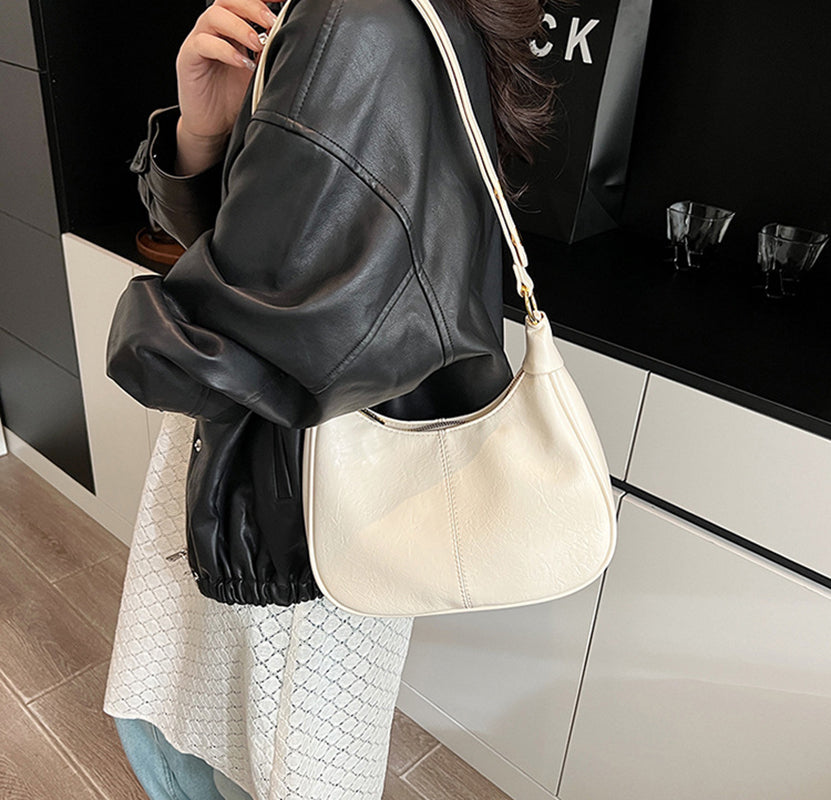Off White Solid One Handle Shoulder Bag