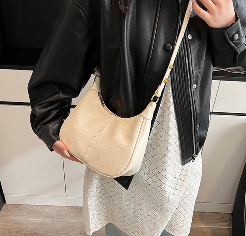 Off White Solid One Handle Shoulder Bag