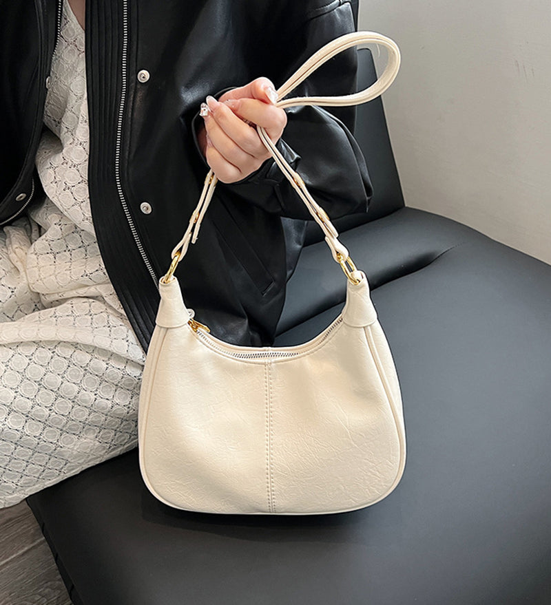 Off White Solid One Handle Shoulder Bag