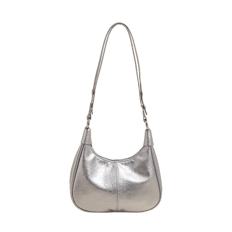 Silver Solid One Handle Shoulder Bag