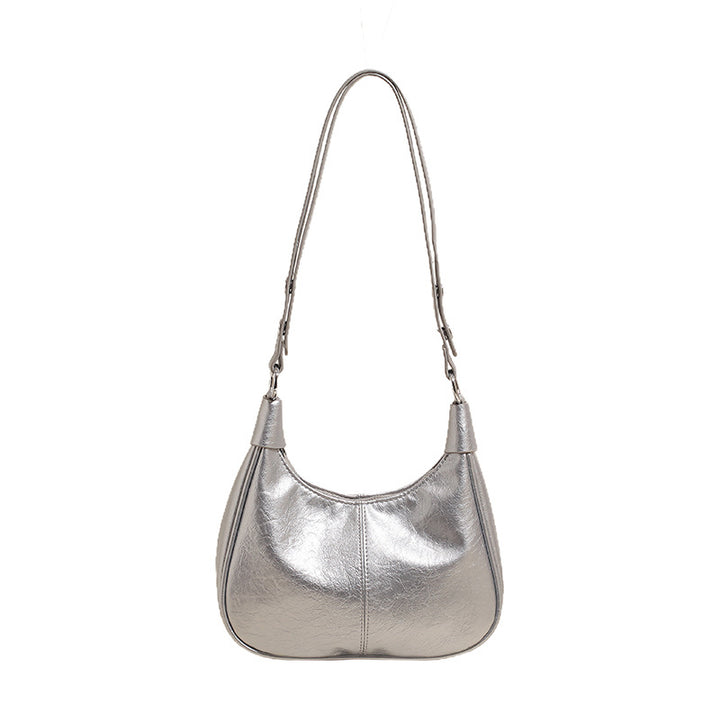 Silver Solid One Handle Shoulder Bag