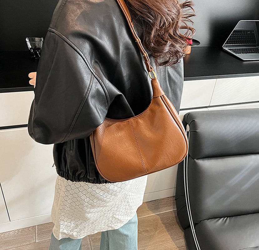 Brown Solid One Handle Shoulder Bag