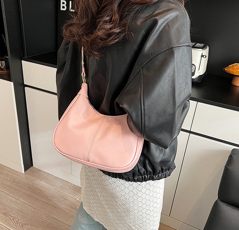 Pink Solid One Handle Shoulder Bag