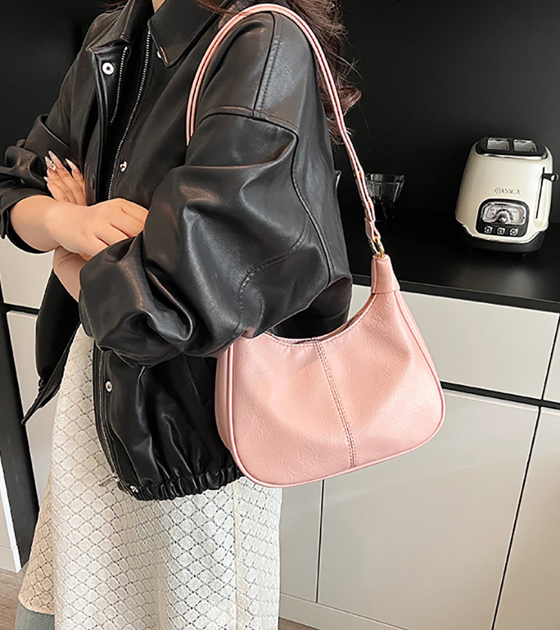 Pink Solid One Handle Shoulder Bag