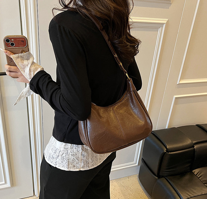 Coffee Solid One Handle Shoulder Bag