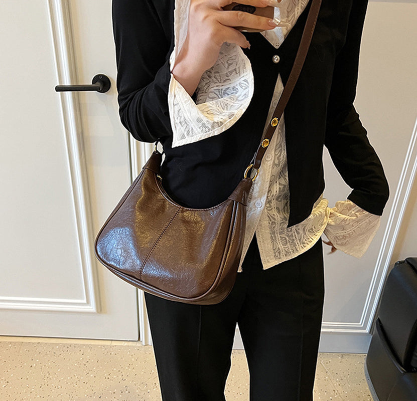 Coffee Solid One Handle Shoulder Bag