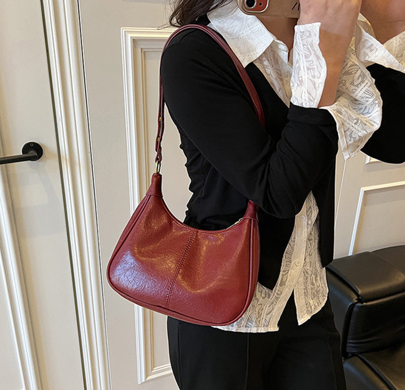 Red Solid One Handle Shoulder Bag