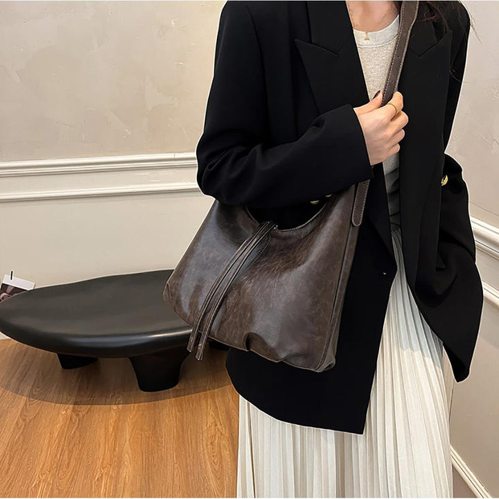 Coffee Brown Solid Bucket Shoulder Bag