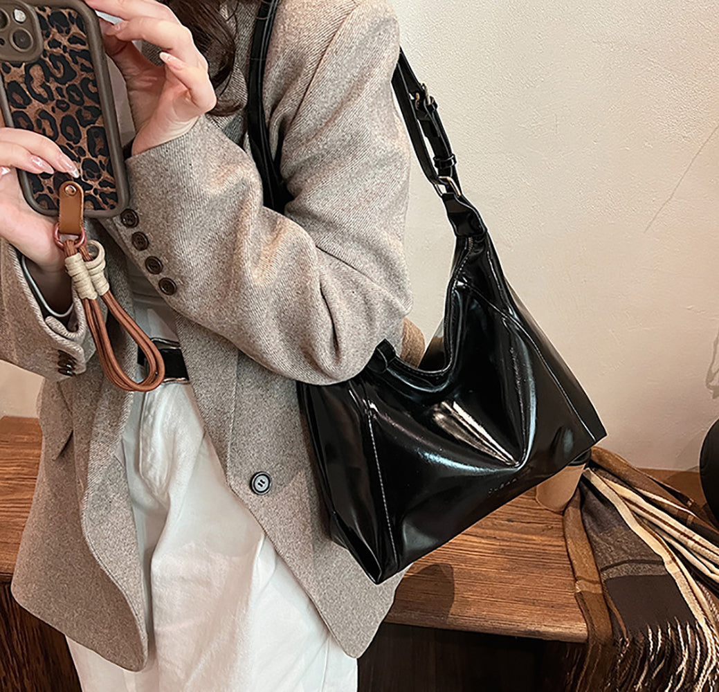 Black Solid One Handle Sling Bag