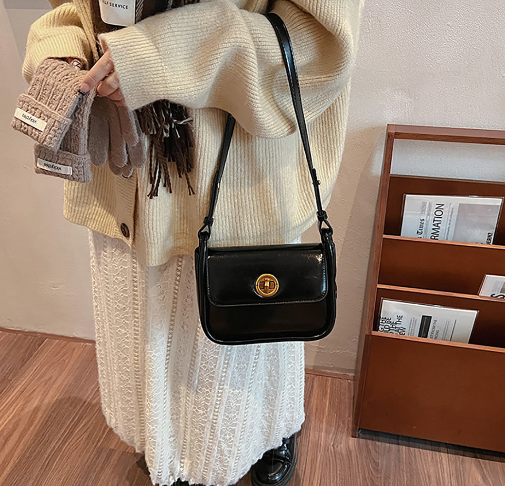 Black Solid One Handle Sling Bag