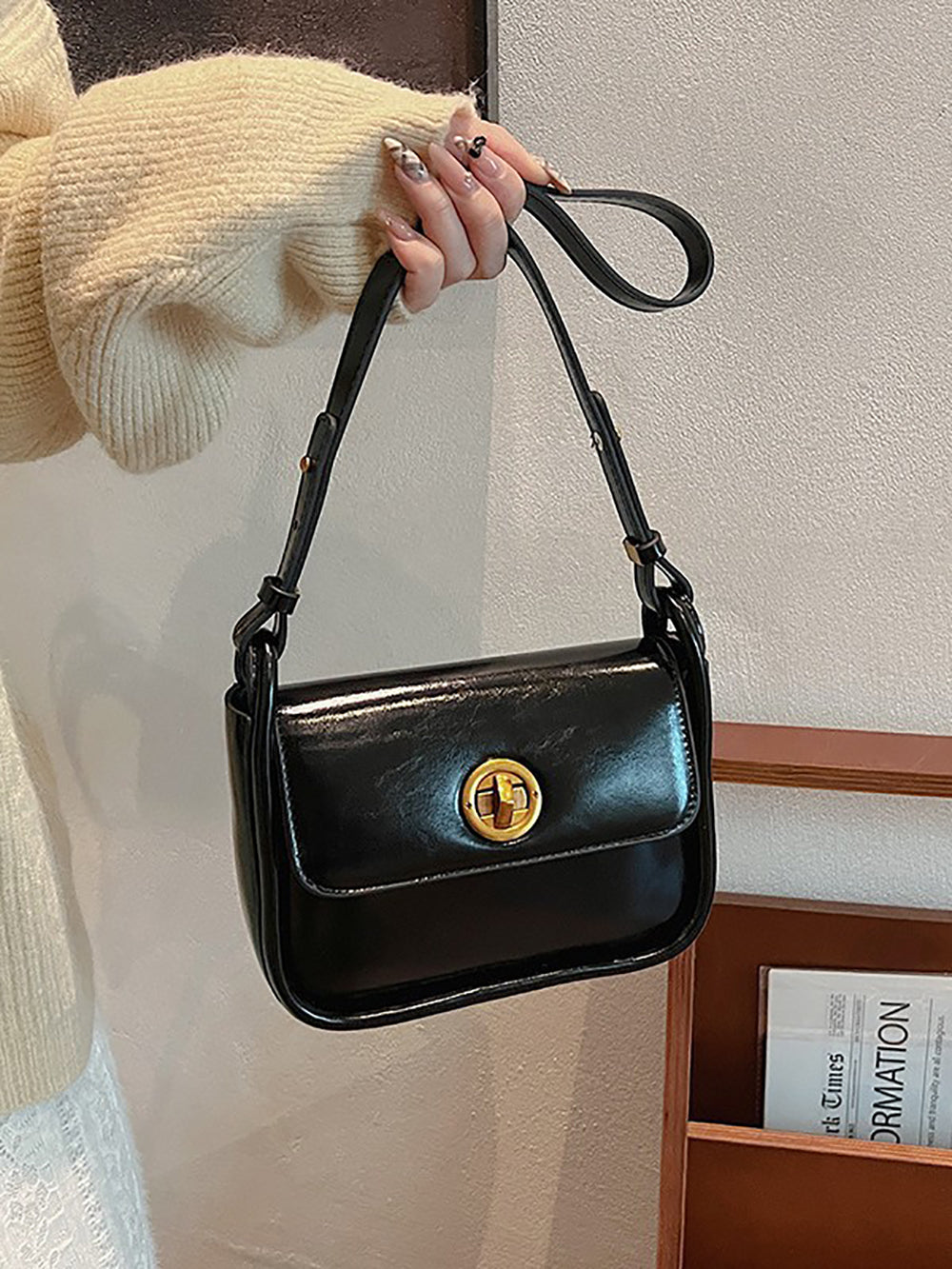 Black Solid One Handle Sling Bag